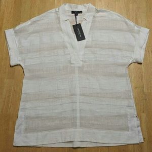 NWT Lafayette 148 Linen Blend Short Sleeve Top